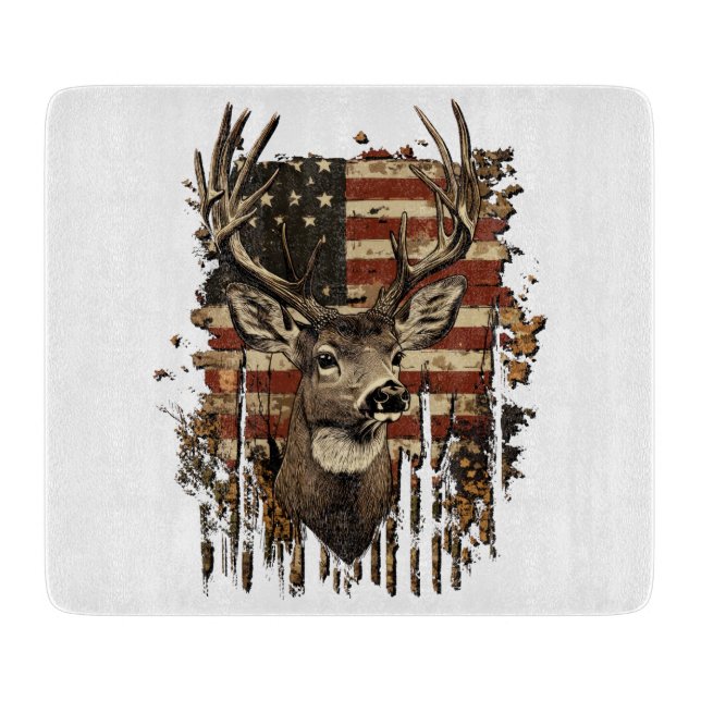 Deer, Buck Season USA Flag Cutting Board (Front)