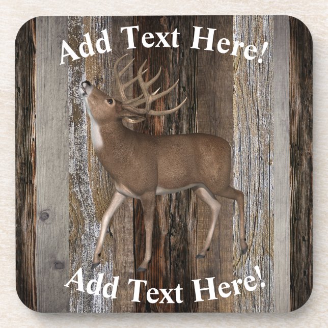 Deer Buck Vintage Wood  Rustic Wood Coaster (Front)