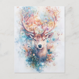 Deer Buck with Floral Antler and Wildflower Postcard