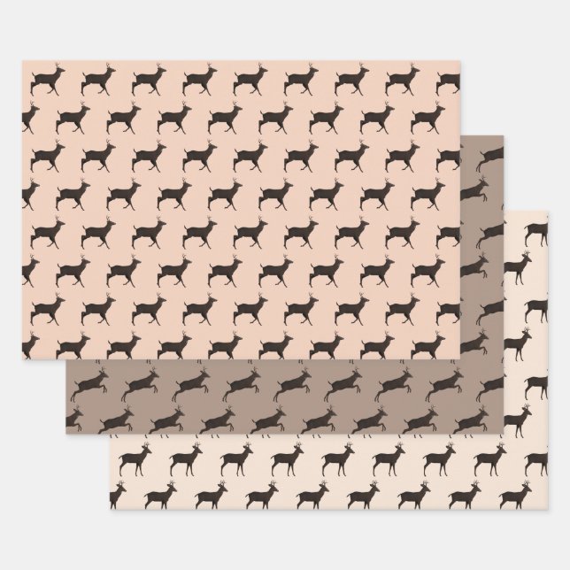 Deer Bucks Jumping Standing pattern Wrapping Paper Sheet (Set)