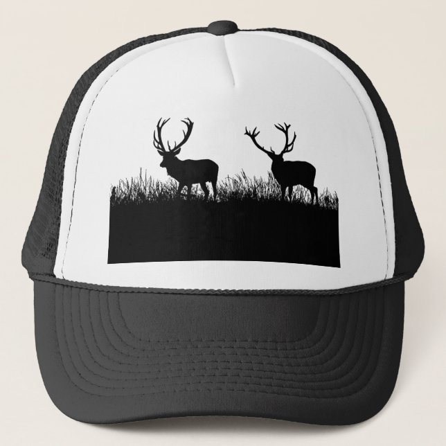 Deer Bucks Silhouette Grass Wildlife Nature Trucker Hat (Front)