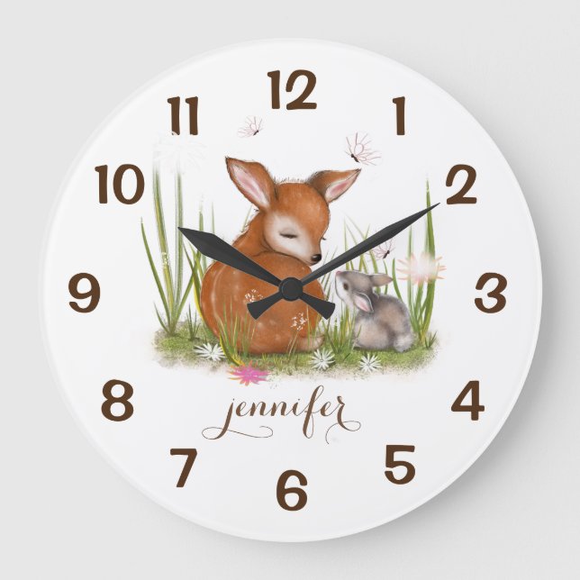 Deer Bunny Butterfly Large Clock (Front)