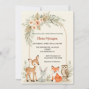 Deer, Bunny, Fox & Owl Floral Arch Baby Shower Invitation