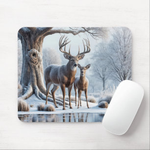 Deer By Icy Pond Mouse Pad