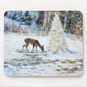 Deer by Snow Covery Christmas Tree Winter Mousepad