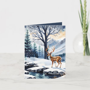 Deer by the Snowy Lake Folded Christmas Card