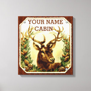 Deer Cabin Personalised with Wood Grain Canvas Print