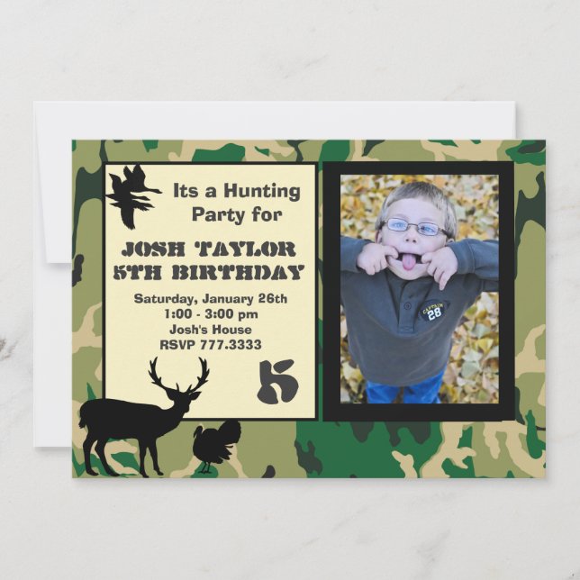 Deer Camo Hunting Birthday Invitation (Front)