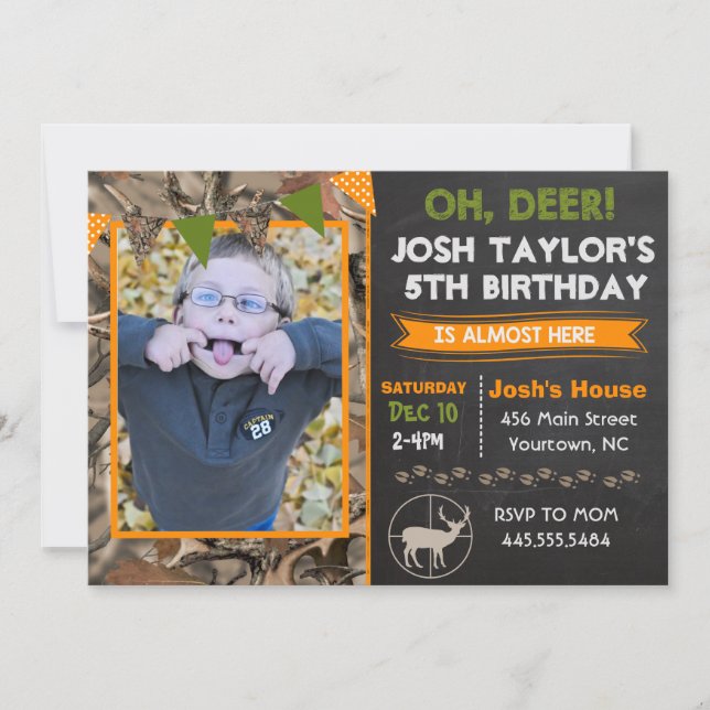 Deer Camo Hunting Birthday Invitation (Front)