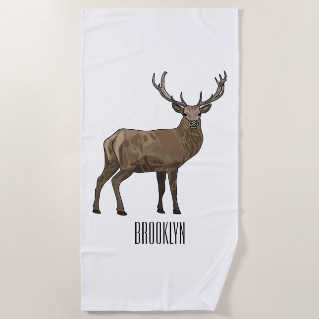 Deer cartoon illustration beach towel (Front)