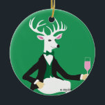 Deer Cheer Ceramic Ornament<br><div class="desc">A delightful wine ornament featuring a very cool deer. with bubbly! This is a great hostess gift, stocking stuffer or a wonderful ornament to put around the neck of a bottle of wine you are gifting. The message on the back can be changed to whatever you like and you can...</div>