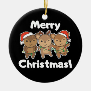 Deer Christmas Animals Cute Deer Merry Christmas Ceramic Tree Decoration