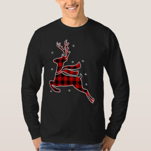 Deer Christmas Buffalo Red Plaid Santa Hat Deer Lo T-Shirt