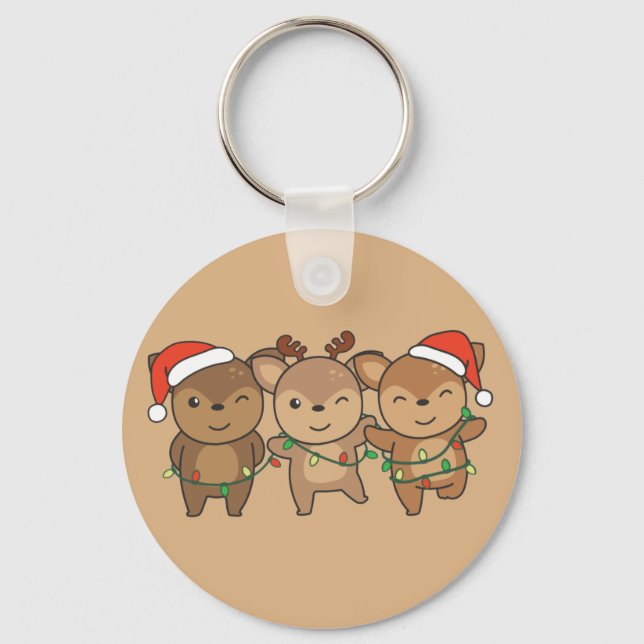 Deer Christmas Christmas Animals Cute Deer Keychai Key Ring (Front)