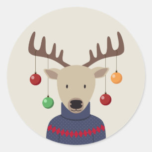 Deer Christmas Classic Round Sticker