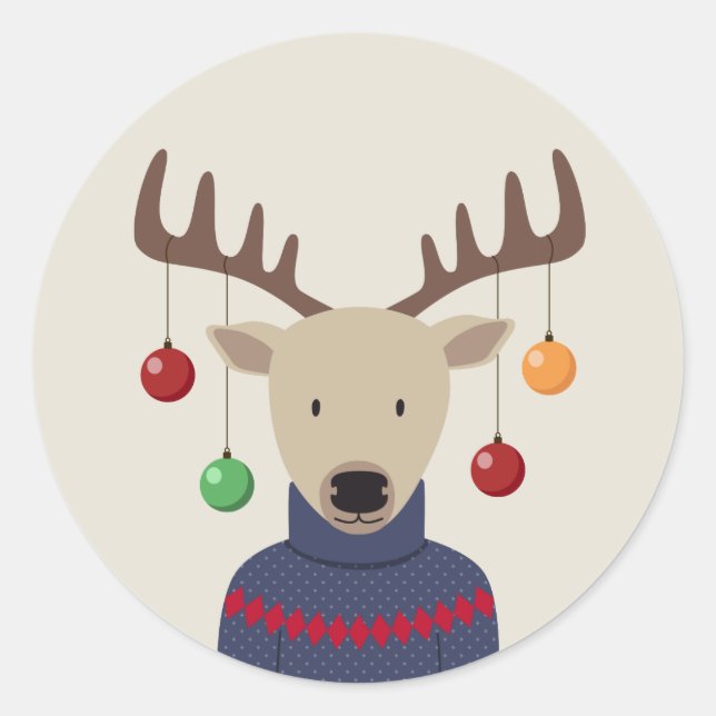 Deer Christmas Classic Round Sticker (Front)