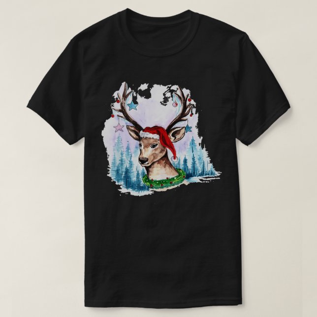 Deer Christmas Hand Drawn  T-Shirt (Design Front)