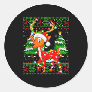 Deer Christmas Lights Santa Costume Ugly Xmas Swea Classic Round Sticker