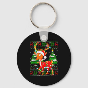 Deer Christmas Lights Santa Costume Ugly Xmas Swea Key Ring