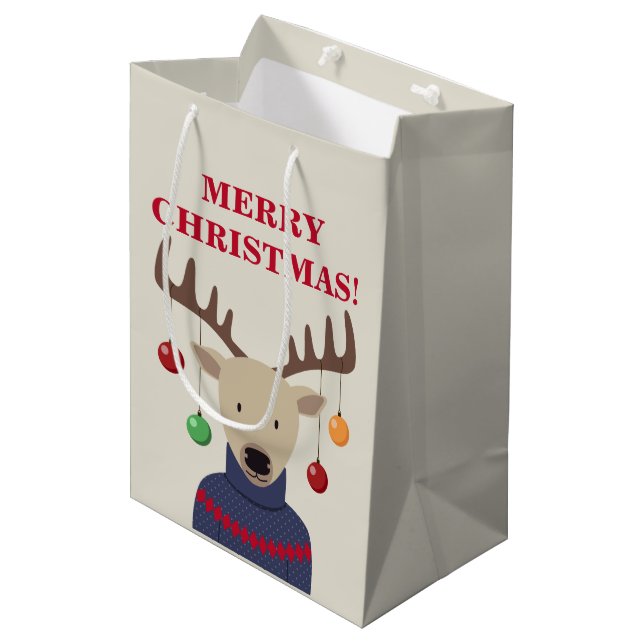 Deer Christmas Medium Gift Bag (Front Angled)