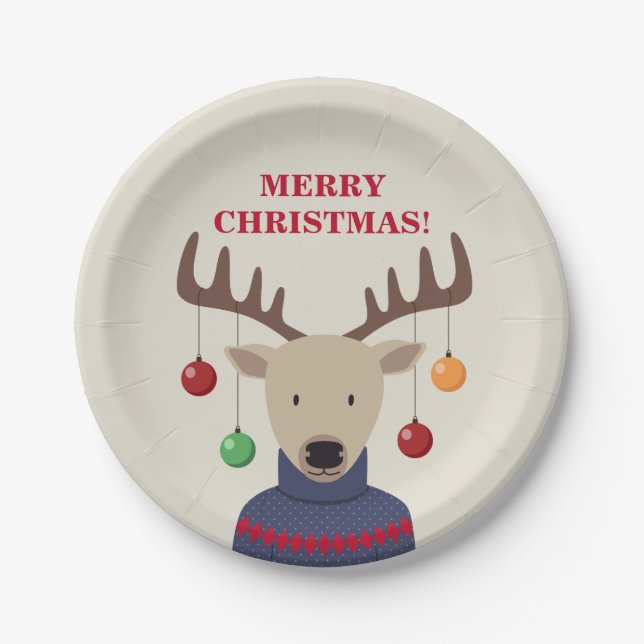 Deer Christmas Paper Plate (Front)
