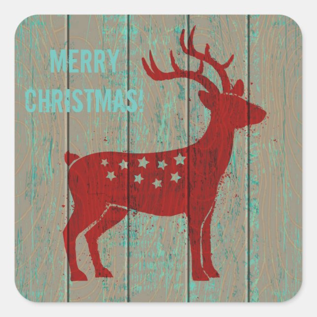 Deer Christmas Square Sticker (Front)