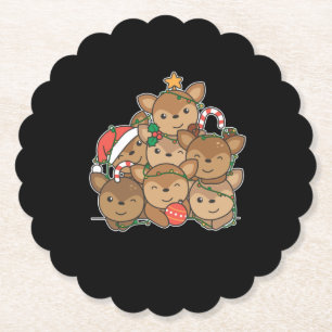 Deer Christmas Tree Funny Animal Christmas Paper Coaster