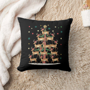 Deer Christmas Tree Funny Holiday Cute Reindeer  Cushion