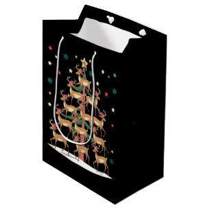 Deer Christmas Tree Funny Holiday Cute Reindeer Medium Gift Bag