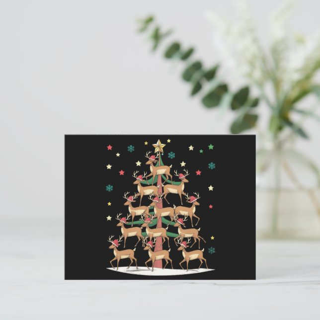 Deer Christmas Tree Funny Holiday Cute Reindeer  Postcard (Standing Front)