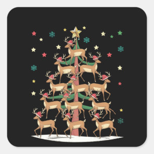Deer Christmas Tree Funny Holiday Cute Reindeer Square Sticker