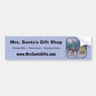 Deer & Christmas Tree Winter Blue Bumper Sticker