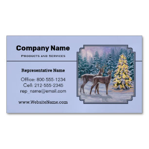 Deer & Christmas Tree Winter Blue Magnetic Business Card