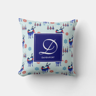 Deer, Christmas Trees, & Snowflakes with Monogram Cushion