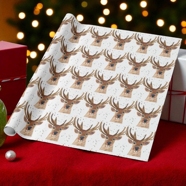 Deer Christmas watercolor Pattern Woodland Brown W Wrapping Paper (Creator Uploaded)