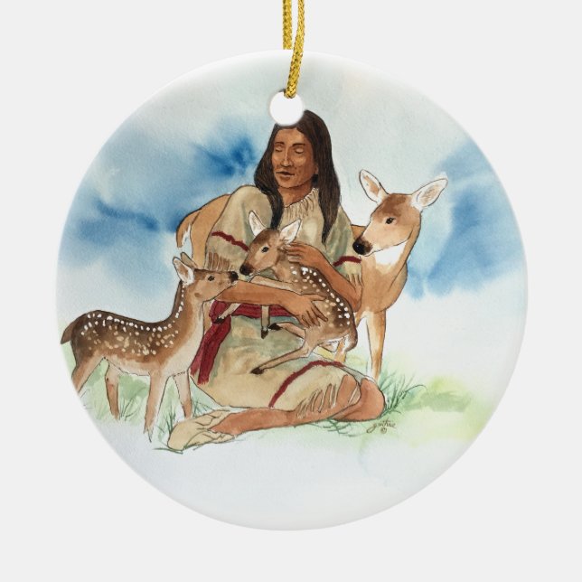 Deer Clan Mother Ceramic Tree Decoration (Front)