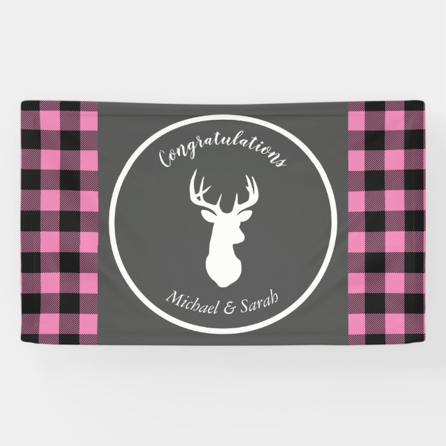 Deer Country Baby Shower Girl Pink Plaid Banner (Horizontal)