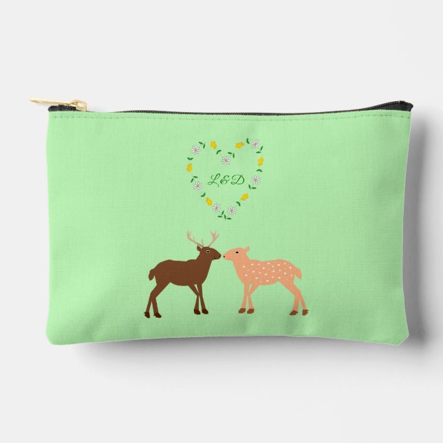 Deer Couple and Daisy Heart Custom Accessory Pouch (Front)