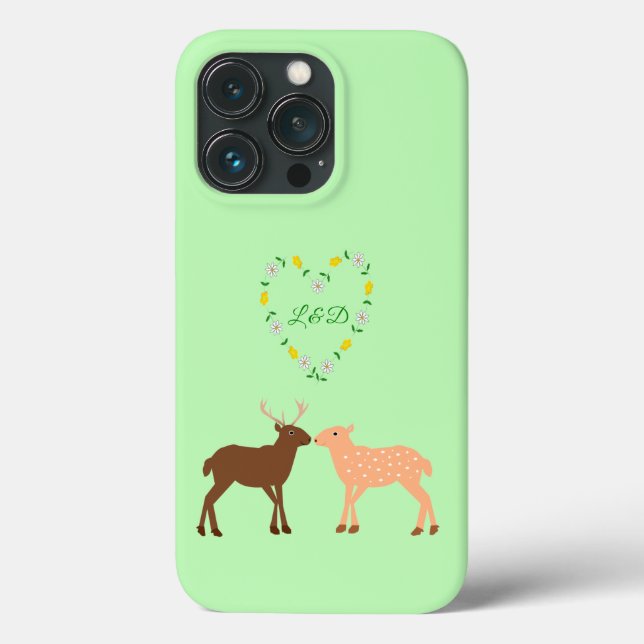 Deer Couple and Daisy Heart Custom Case-Mate iPhone Case (Back)