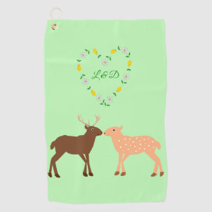 Deer Couple and Daisy Heart Custom Golf Towel