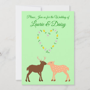 Deer Couple and Daisy Heart Custom Invitation