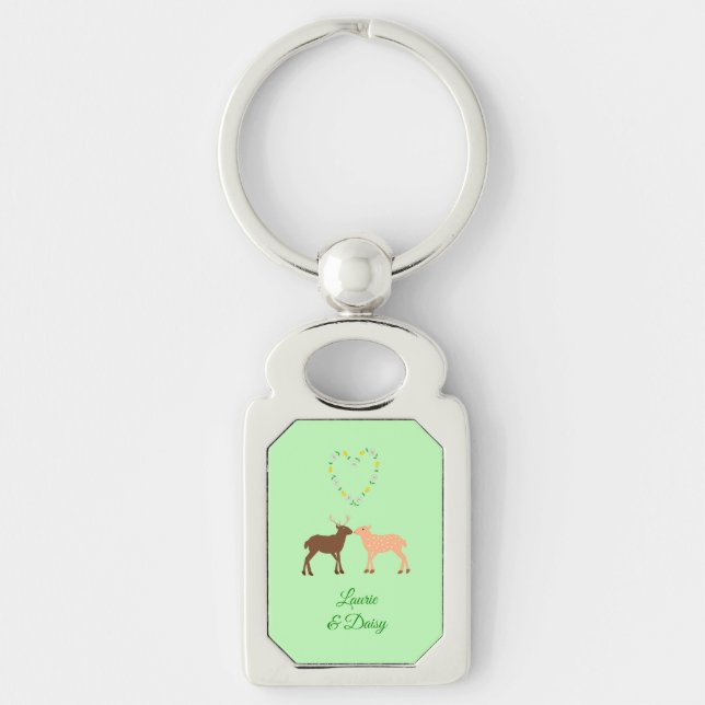 Deer Couple and Daisy Heart Custom Key Ring (Front)