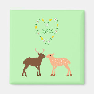 Deer Couple and Daisy Heart Custom Magnet