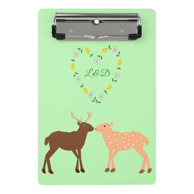 Deer Couple and Daisy Heart Custom Mini Clipboard (Front)