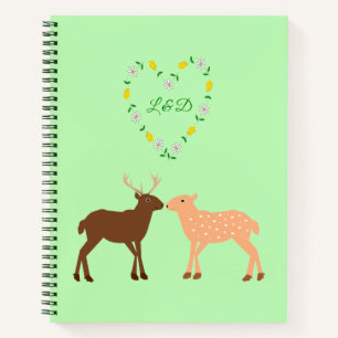 Deer Couple and Daisy Heart Custom Notebook