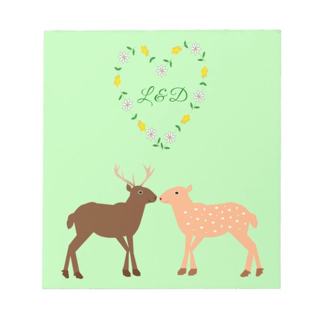 Deer Couple and Daisy Heart Custom Notepad (Front)