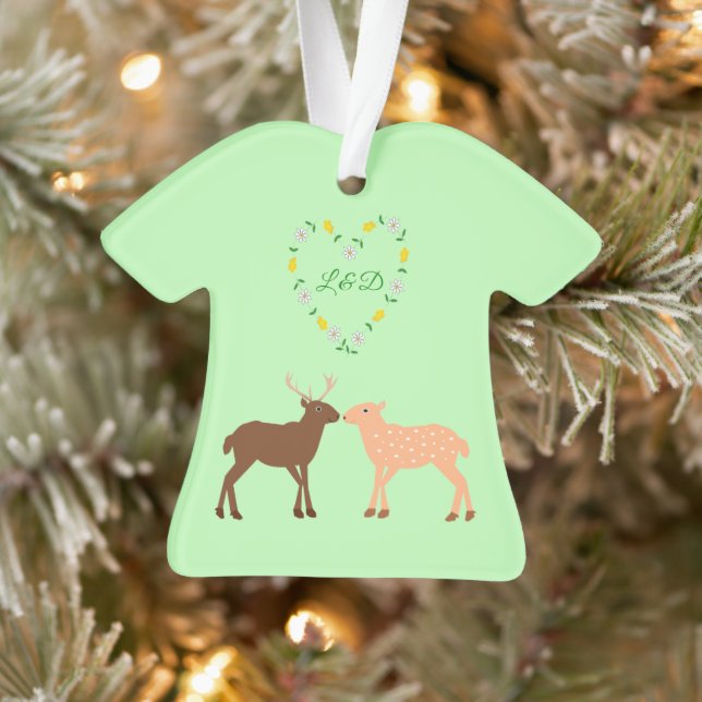 Deer Couple and Daisy Heart Custom Ornament (Tree)