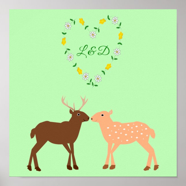 Deer Couple and Daisy Heart Custom Poster (Front)
