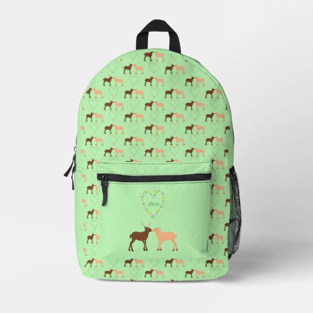 Deer Couple and Daisy Heart Custom Printed Backpack (Front)