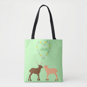 Deer Couple and Daisy Heart Custom Tote Bag